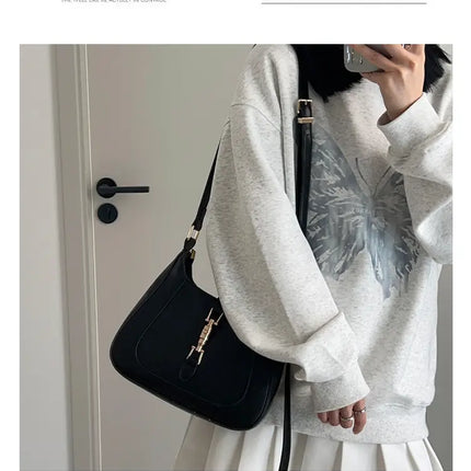 Vintage Women's Shoulder Bag 2023 Autumn Winter Fashion PU Leather Underarm Bags Trend All-Matched Crossbody Pack