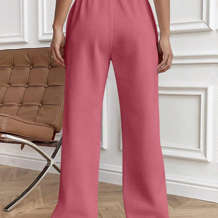 Drawstring Elastic Waist Pants with Pockets