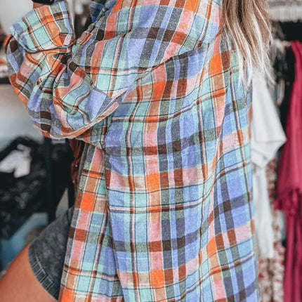 Plaid Collared Neck Long Sleeve Shirt