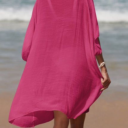 Cutout V-Neck Three-Quarter Sleeve Cover Up