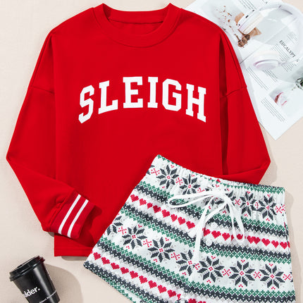 Letter Graphic Round Neck Top and Printed Shorts Lounge Set