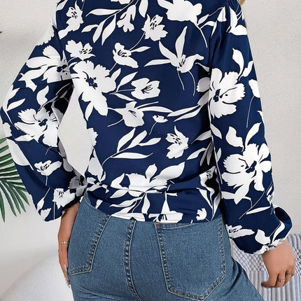 Printed V-Neck Long Sleeve Blouse