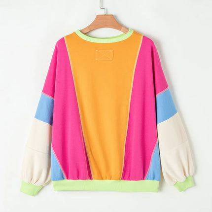 Color Block Round Neck Long Sleeve Top