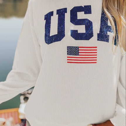 US Flag Corded Long Sleeve Sweatshirt