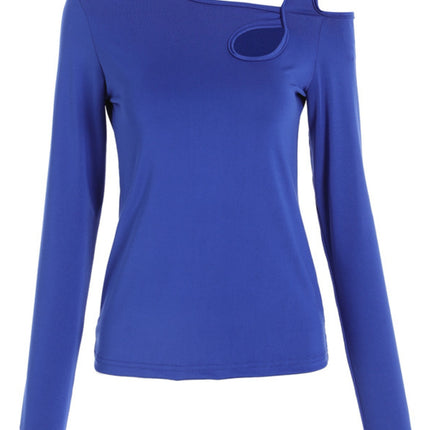 Cutout Asymmetrical Neck Long Sleeve T-Shirt