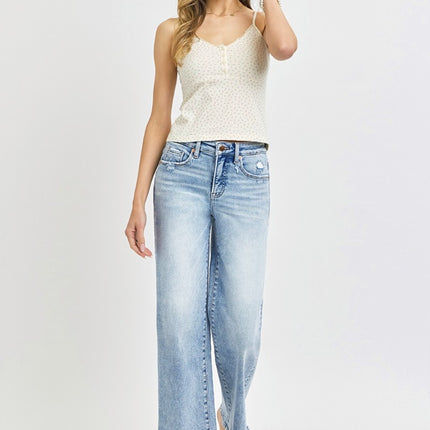 RISEN Full Size Tummy Control High Rise Crop Wide Leg Jeans