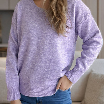 V-Neck Dropped Shoulder Long Sleeve Sweater