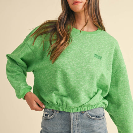 Mable Round Neck Letter Embroidery Crop Sweatshirt