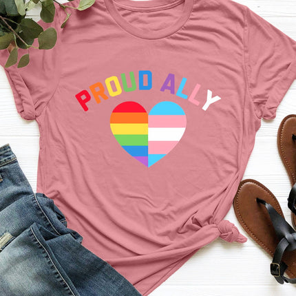 PROUD ALLY Round Neck Short Sleeve T-Shirt