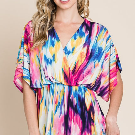 BOMBOM Printed Surplice Peplum Blouse