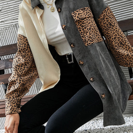 Leopard Button Up Drop Shoulder Jacket