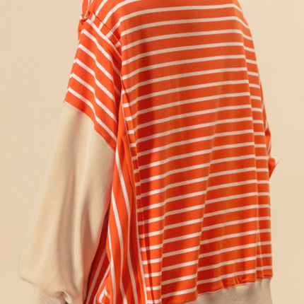 Striped Johnny Collar Long Sleeve Sweatshirt - Vickie Lynn's