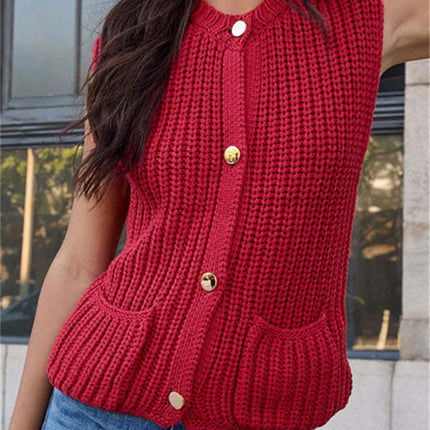 Button Down Sweater Vest with Pockets