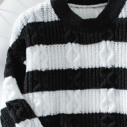 Striped Round Neck Long Sleeve Sweater