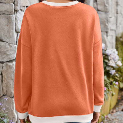 Lovelet Contrast Round Neck Long Sleeve Sweatshirt