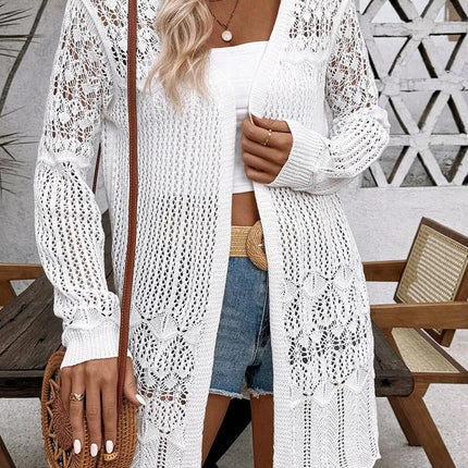 Openwork Open Front Long Sleeve Cardigan