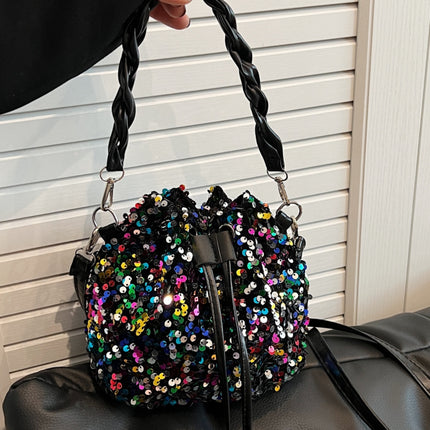 Sequin Drawstring Bucket Bag