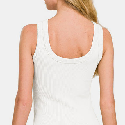 Zenana 2 Way Neckline Washed Ribbed Tank