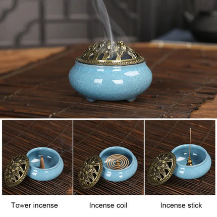 Fashion Lucky Home Decoration for Incense Black Glaze Disc Censer Ceramic Incense Burner Incense Seat Indoor Household