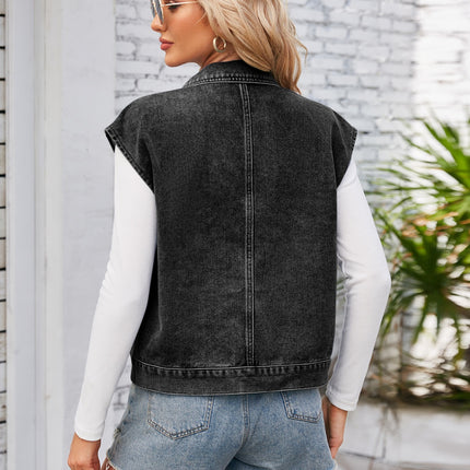 Cap Sleeve Denim Jacket with Pockets