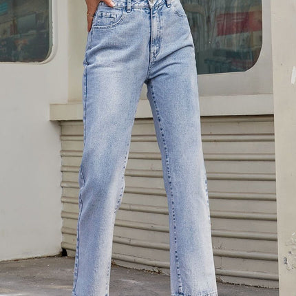 High Waist Straight Jeans with Pockets