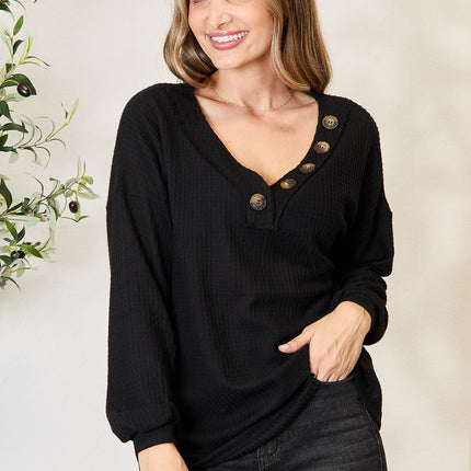 Zenana Buttoned Long Sleeve Blouse