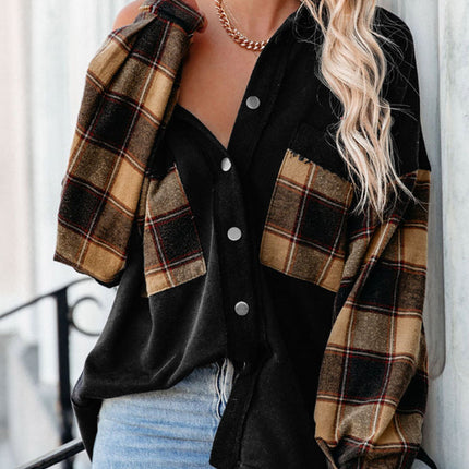 Plaid Button Up Shacket with Chest Pockets