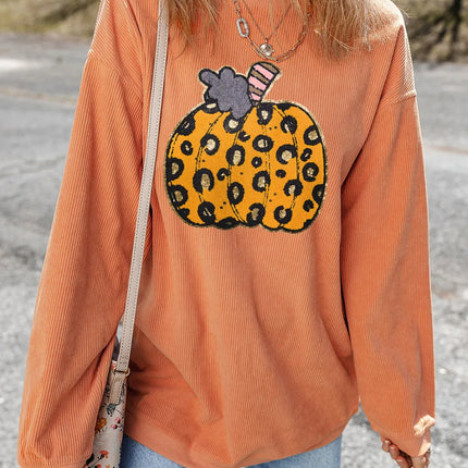 Pumpkin Round Neck Long Sleeve Sweatshirt