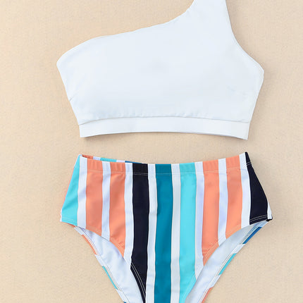 Striped One Shoulder Two-Piece Swim Set