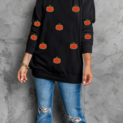 Pumpkin Round Neck Long Sleeve Sweatshirt