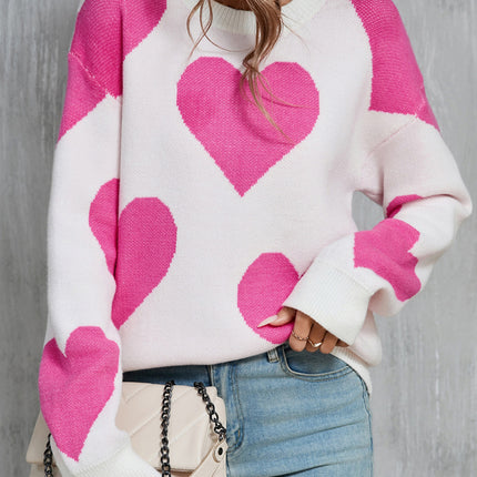 Angel Wings Contrast Heart Dropped Shoulder Long Sleeve Sweater