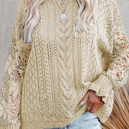 Openwork Round Neck Long Sleeve Sweater