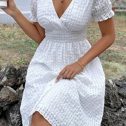 Textured Surplice Short Sleeve Dress