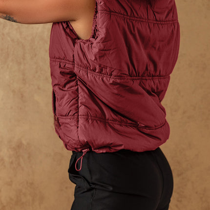 Drawstring Zip Up Hooded Vest Coat
