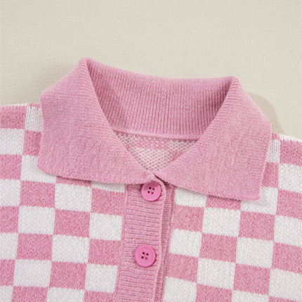 Checkered Collared Neck Long Sleeve Sweater