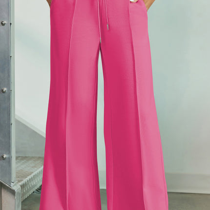 Drawstring Wide Leg Pants with Pockets