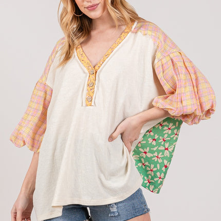 SAGE + FIG Color Block Bubble Sleeve Top