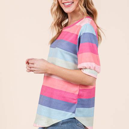 BOMBOM Striped Round Neck Half Sleeve T-Shirt