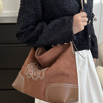 Suede Patch Adjustable Strap Tote Bag