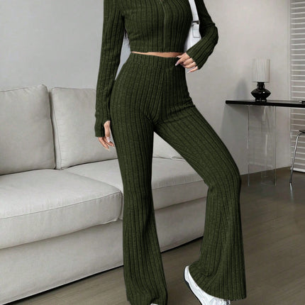 Zip Up Long Sleeve Top and Pants Set