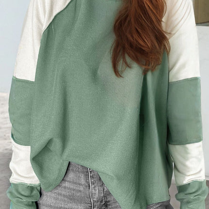 Color Block Round Neck Raglan Sleeve Top