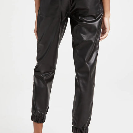 Drawstring PU Leather Pants with Pockets