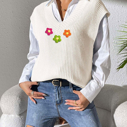 Flower V-Neck Sweater Vest