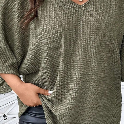 Plus Size Waffle-Knit V-Neck Blouse