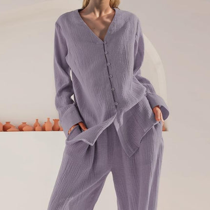 Basic Bae Buttery-Soft V-Neck Long Sleeve Top and Pants Set