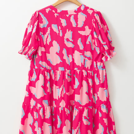 Ruffled Printed Short Sleeve Mini Dress