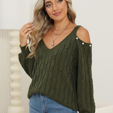 Cable-Knit Cold Shoulder Sweater