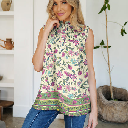 FAM-FAM Frill Printed Mock Neck Top