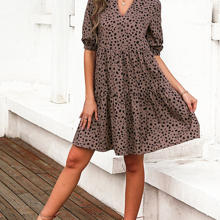 Printed Notched Half Sleeve Dress