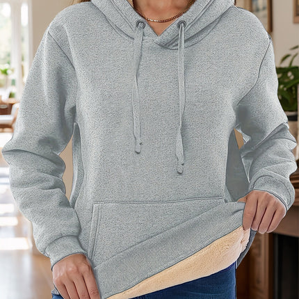 Drawstring Long Sleeve Hoodie with Kangaroo Pocket